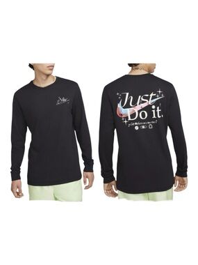 Nike Men’s Long Sleeve Graphic Tee Crew Neck Black Just Do It Swoosh Size Small